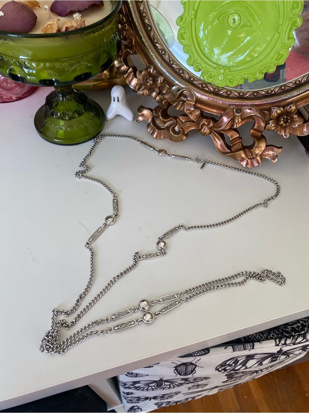 Long Silver Knotted Necklace